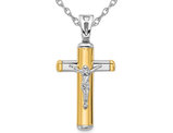 14K Yellow and White Gold Cross Polished Crucifix Pendant Necklace with Chain